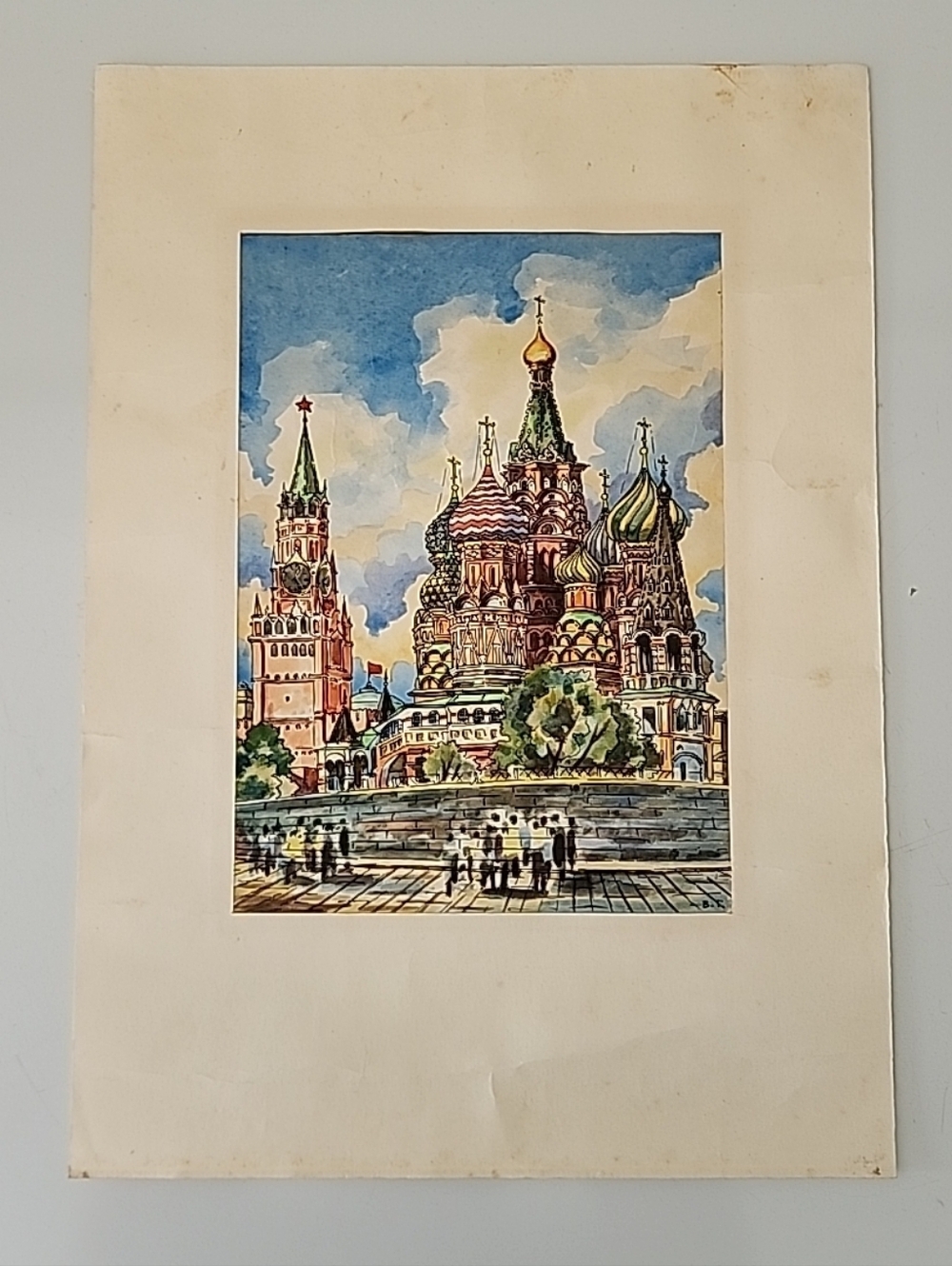 Russian Watercolor St Basil's Cathedral And Kremlin on the Red Square 10.25×7.5